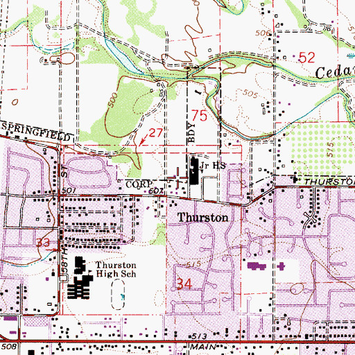 Topographic Map of Thurston Middle School, OR