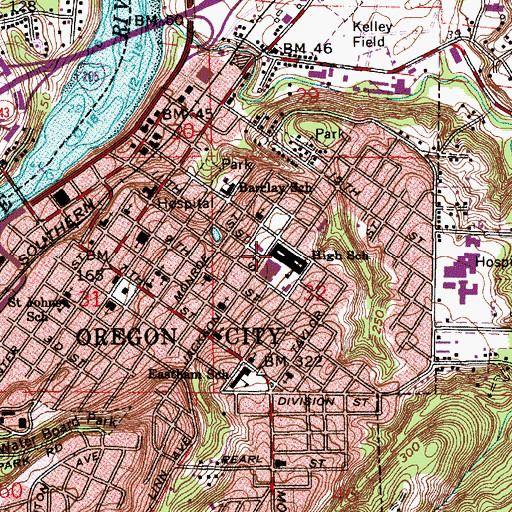 Topographic Map of Oregon City Service Learning Academy, OR