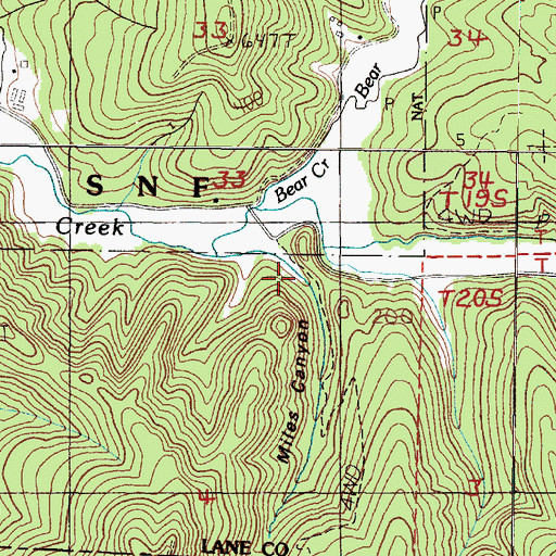 Topographic Map of Miles Canyon, OR