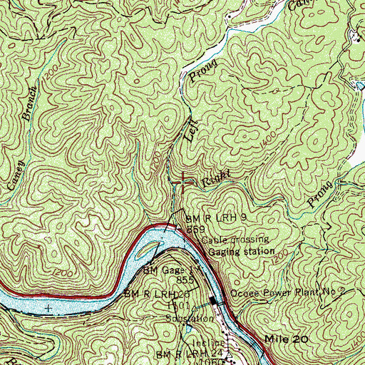 Topographic Map of Right Prong Caney Creek, TN