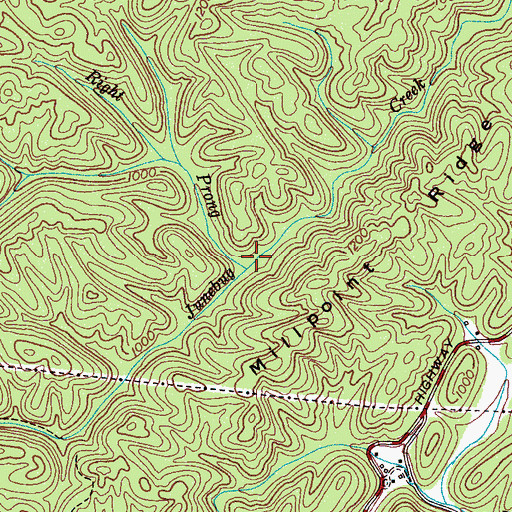 Topographic Map of Right Prong Junebug Creek, TN