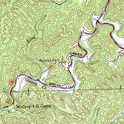 Topographic Map of Runyon Cemetery, TN