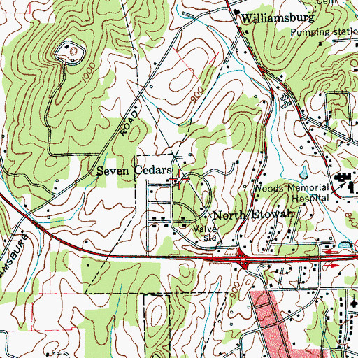 Topographic Map of Seven Cedars, TN