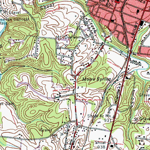 Topographic Map of WCMG-AM (Lawrenceburg), TN