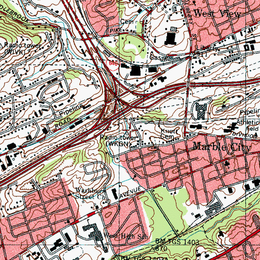 Topographic Map of WKGN-AM (Knoxville), TN
