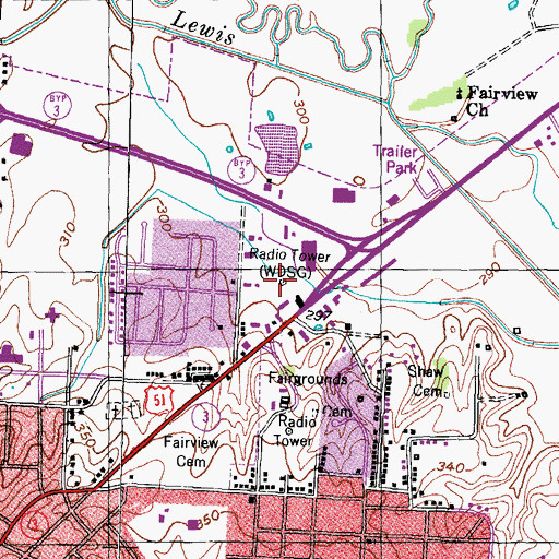 Topographic Map of WDSG-AM (Dyersburg), TN