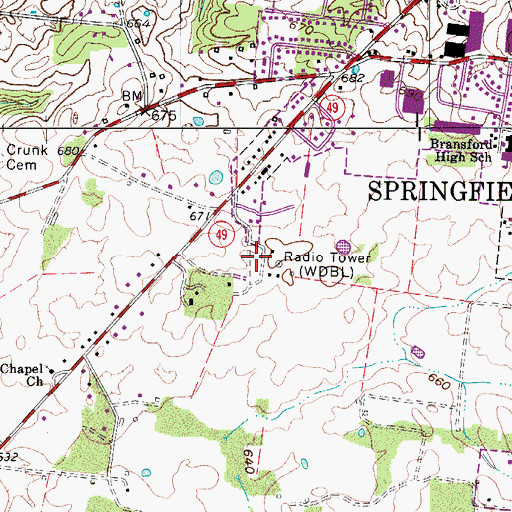 Topographic Map of WDBL-AM (Springfield), TN