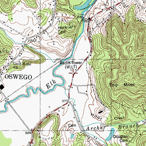 Topographic Map of WJJT-AM (Jellico), TN