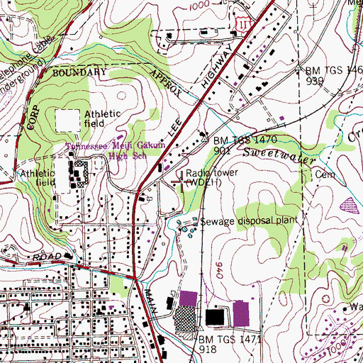 Topographic Map of WDEH-FM (Sweetwater), TN