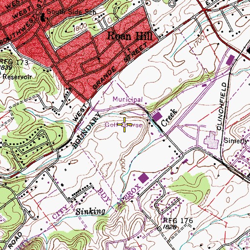Topographic Map of Pine Oaks Golf Course, TN