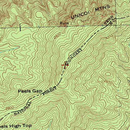 Topographic Map of Peels Top, TN