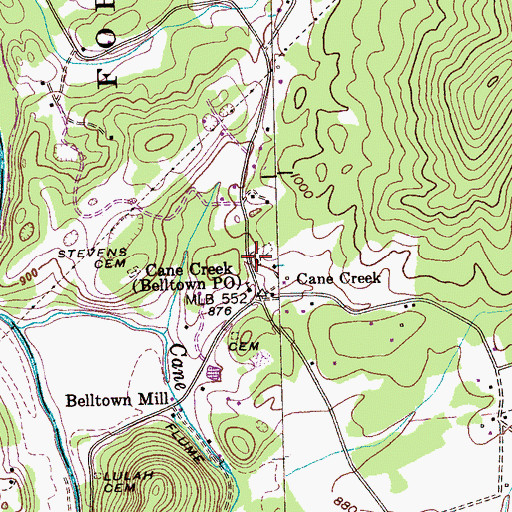 Topographic Map of Cane Creek Baptist Church, TN