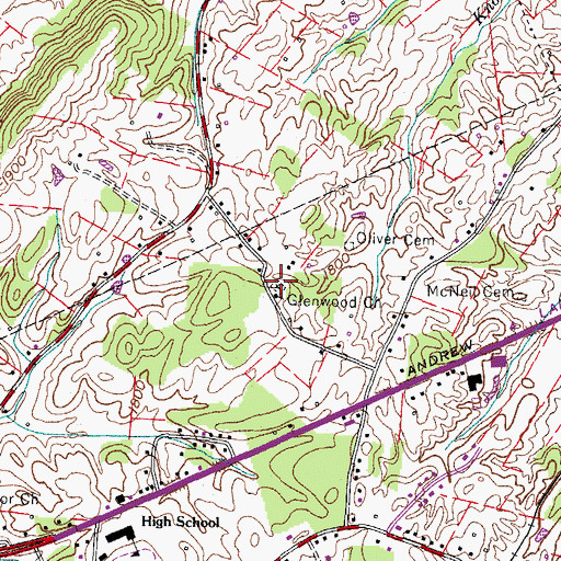Topographic Map of Glenwood Cemetery, TN