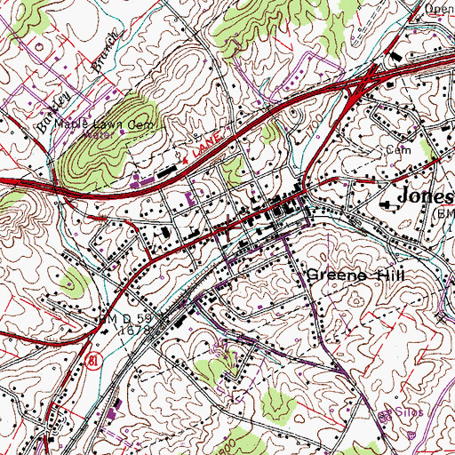 Topographic Map of Jonesboro United Methodist Church, TN