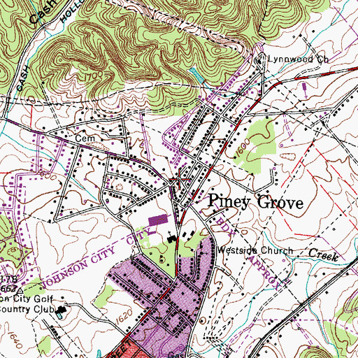Topographic Map of Piney Grove Freewill Baptist Church, TN
