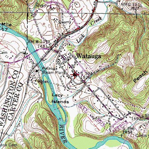 Topographic Map of Watauga School (historical), TN