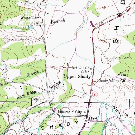 Topographic Map of Arnold Branch, TN
