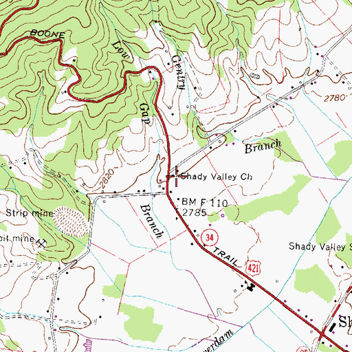 Topographic Map of Shady Valley Church, TN