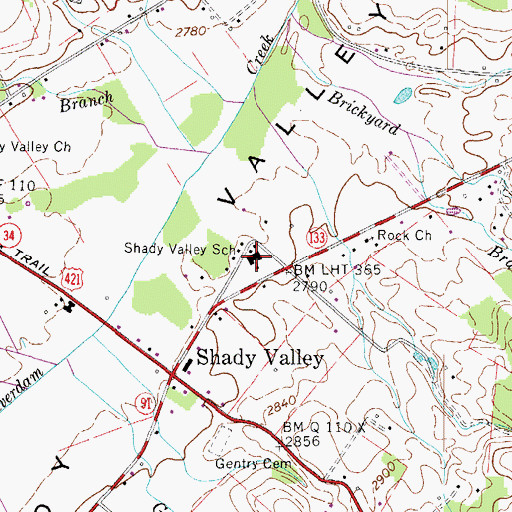 Topographic Map of Shady Valley School, TN