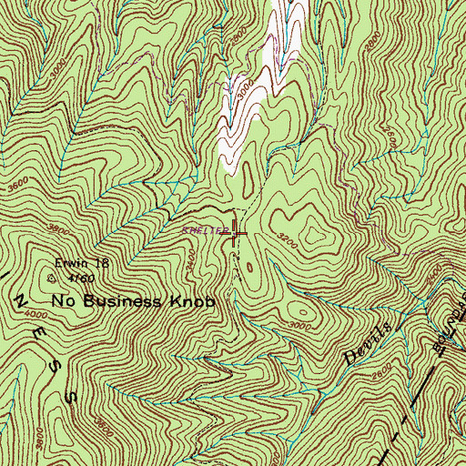 Topographic Map of No Business Shelter, TN