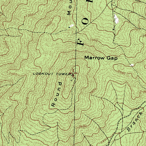 Topographic Map of Round Mountain Lookout, TN