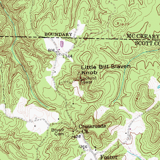 Topographic Map of Slaven Knob Lookout Tower, TN