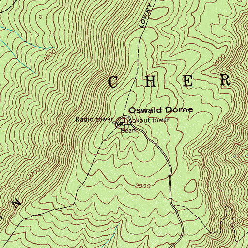Topographic Map of Oswald Dome Lookout, TN