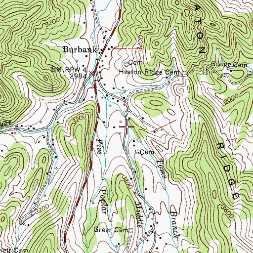 Topographic Map of Middle Branch, TN