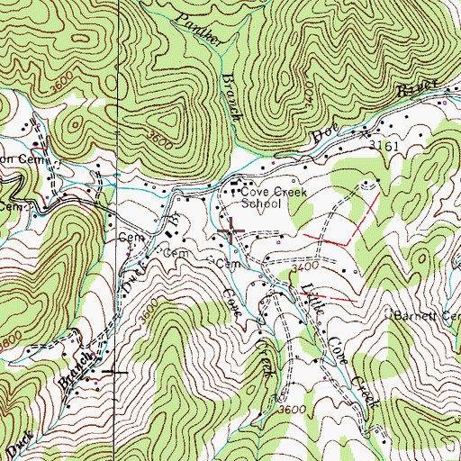 Topographic Map of Little Cove Creek, TN