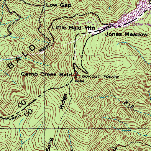 Topographic Map of Camp Creek Bald Lookout, TN