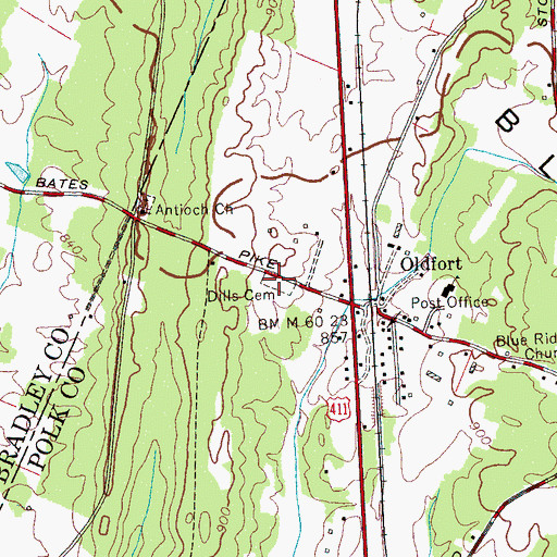 Topographic Map of Dills Cemetery, TN