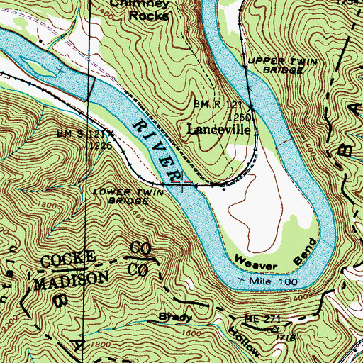 Topographic Map of Lower Twin Bridge, TN