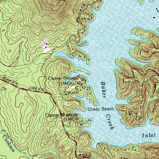 Topographic Map of Camp Ocoee, TN