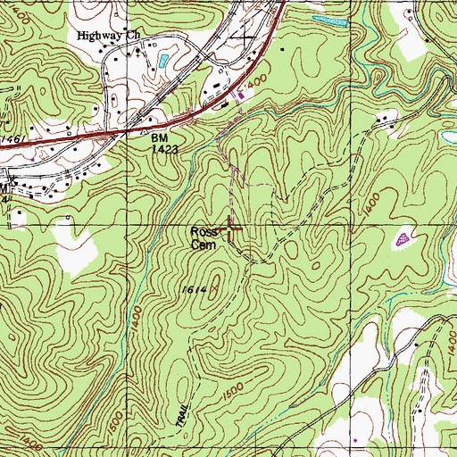 Topographic Map of Ross Cemetery, TN