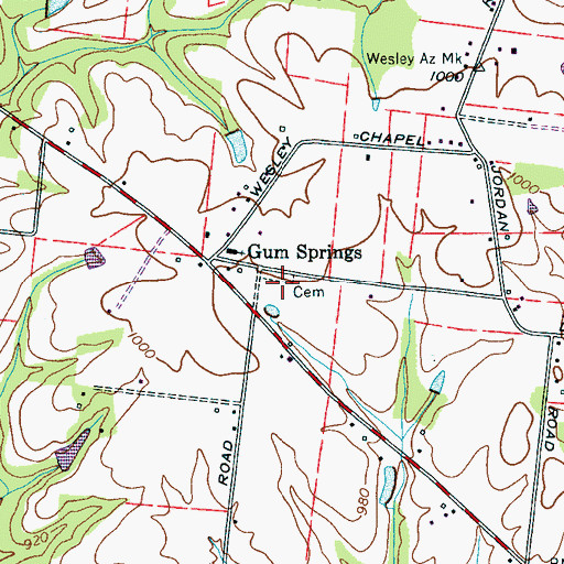 Topographic Map of Gum Springs Cemetery, TN