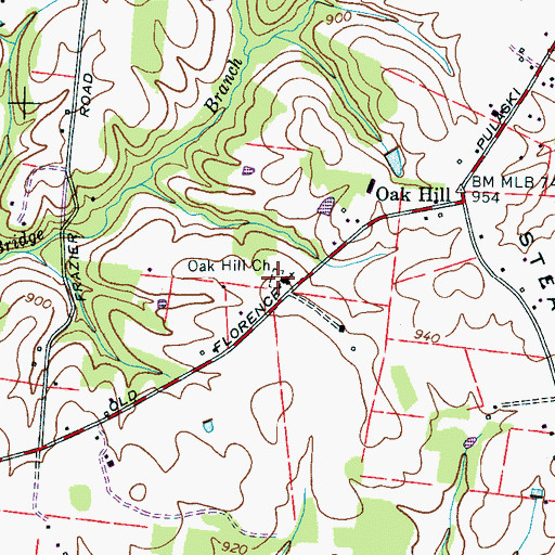 Topographic Map of Oak Hill Cemetery, TN