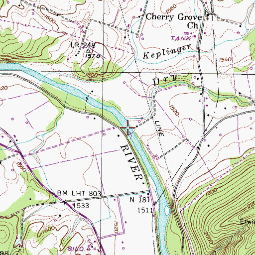 Topographic Map of Henleys Ford, TN