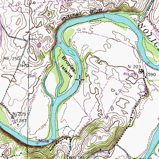 Topographic Map of Wilsons Shoals, TN