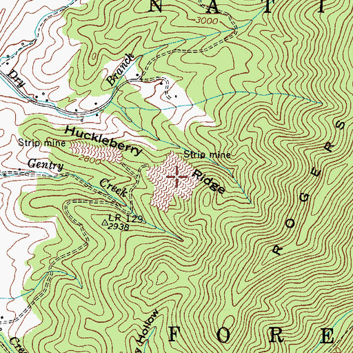 Topographic Map of Huckleberry Ridge Mine, TN