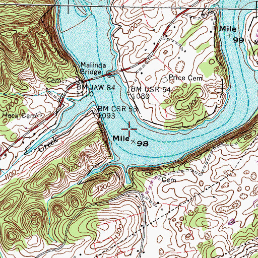 Topographic Map of Rices Ferry (historical), TN