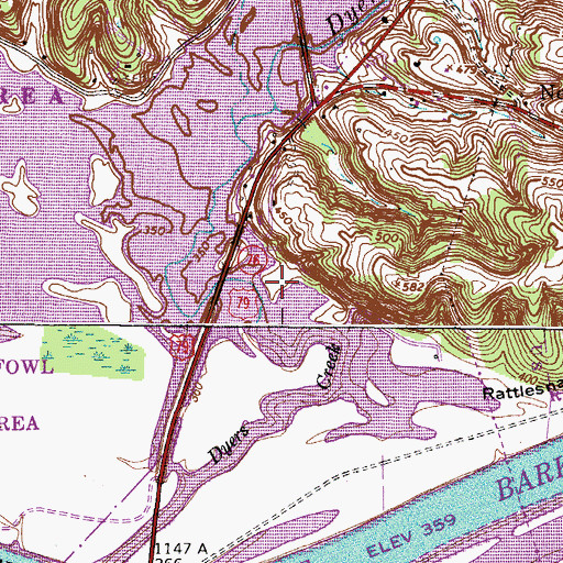 Topographic Map of Dryers Creek Recreational Area, TN