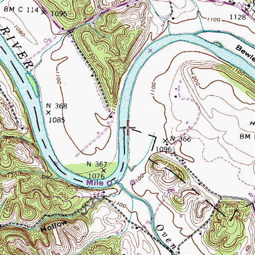 Topographic Map of Curentons Ferry (historical), TN