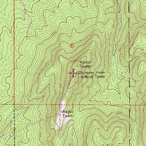 Topographic Map of Chimney Peak Lookout Tower, AL