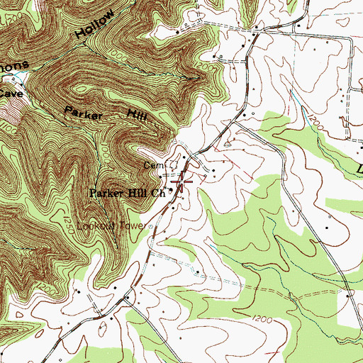 Topographic Map of Parker Hill, TN