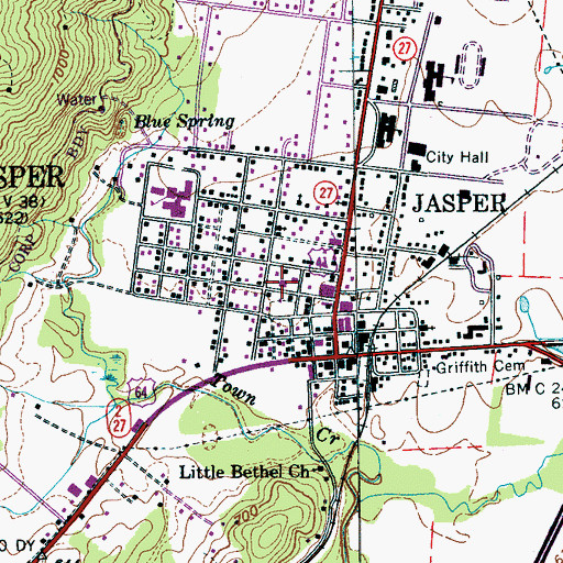 Topographic Map of Jasper First Baptist Church, TN