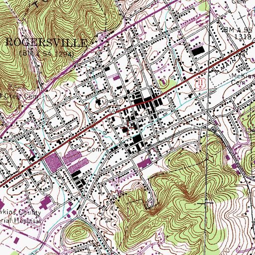 Topographic Map of Rogersville First Baptist Church, TN