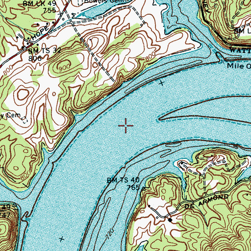 Topographic Map of Caney Shoals, TN