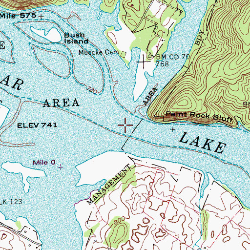 Topographic Map of Paint Rock Ferry (historical), TN