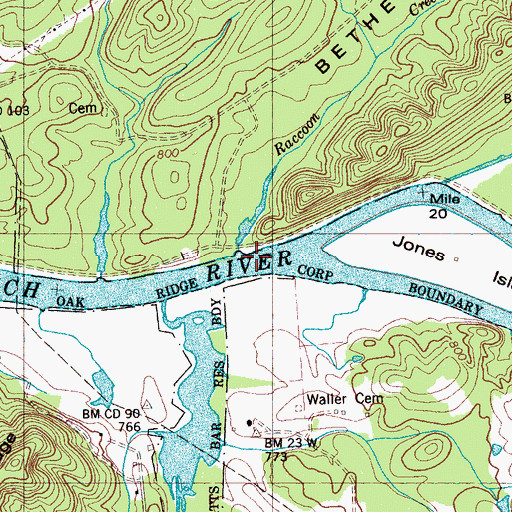 Topographic Map of Wallers Ferry (historical), TN