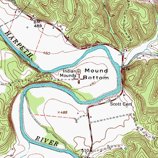 Topographic Map of Mound Bottom (historical), TN